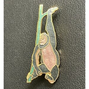 Vintage Enamel Monkey Pin Brooch Animal Jewelry Hanging Gold Tone